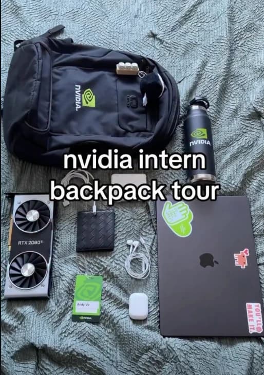 "Nvidia intern backpack tour" flat-lay