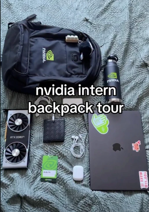 "Nvidia intern backpack tour" flat-lay